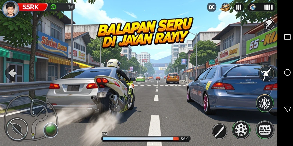 Tampilan gameplay seru dalam balapan mobil di 55RK.
