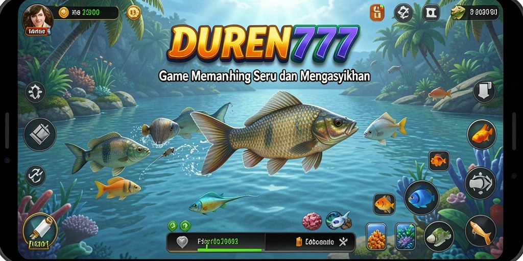 Screenshot DUREN777 menunjukkan momen seru saat memancing di lokasi indah.