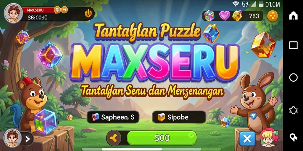 Tampilan seru gameplay MAXSERU dengan tantangan Puzzle menarik.