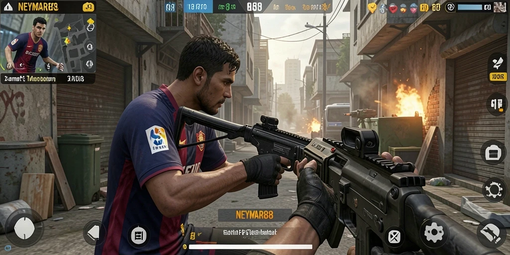 Gameplay mendebarkan dari NEYMAR88 dengan aksi FPS yang intens.