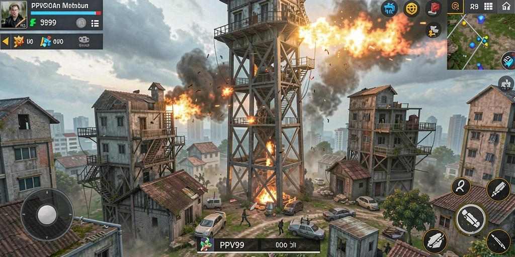 Screenshot gameplay PPV99 menampilkan pertahanan menara yang strategis dan dinamis.