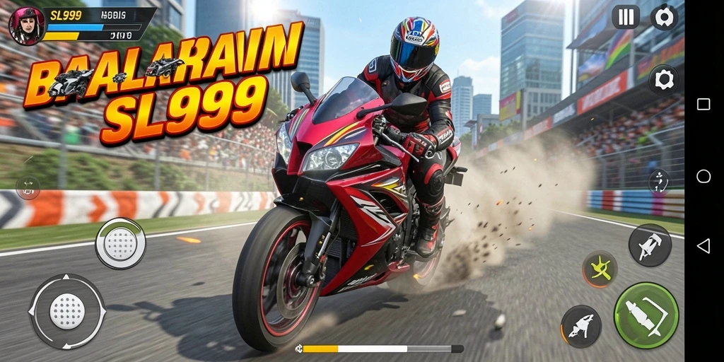 Gameplay seru SL999 dengan balapan motor yang mendebarkan.