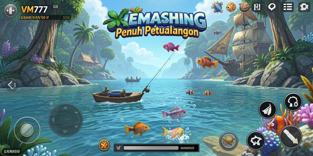 Screenshot gameplay <strong>VM777</strong> yang menunjukkan aksi memancing seru.